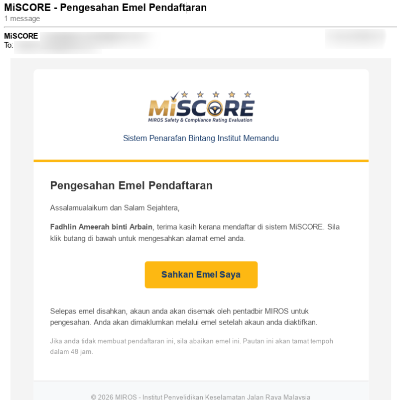 Pengesahan Emel Pemohon